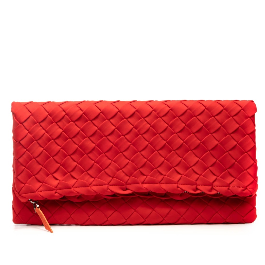 Naghedi Red Woven Satin Fold-Over Clutch Wristlet